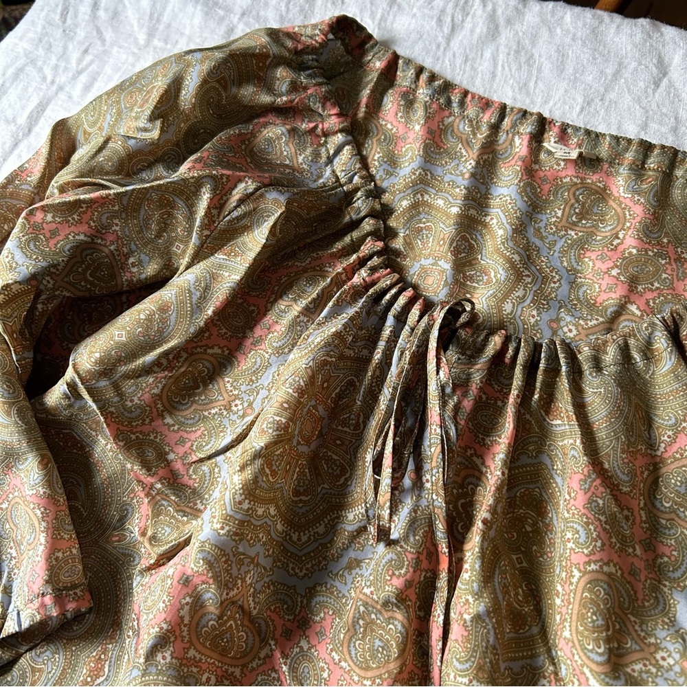 Y2K 100% Silk Paisley Peasant Top Sz M